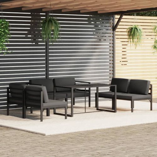 Salon De Jardin 7 Pièces Avec Coussins Aluminium Anthracite