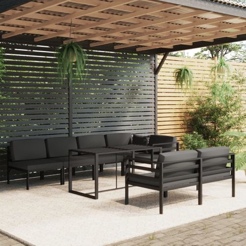 Salon De Jardin 8 Pièces Avec Coussins Aluminium Anthracite