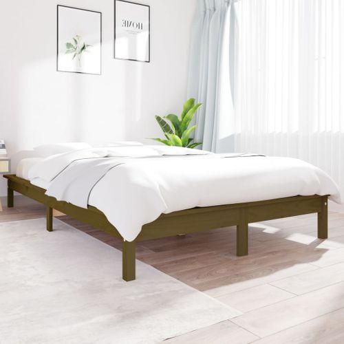 Cadre De Lit Sans Matelas Marron Miel 140x200 Cm Bois Massif