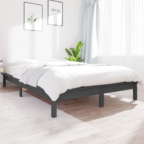 Cadre De Lit Sans Matelas Gris Bois Massif 180x200 Cm