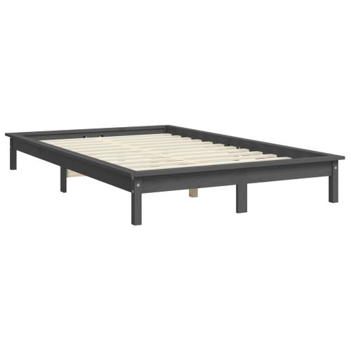 Cadre De Lit Sans Matelas Gris Bois Massif 120x190 Cm