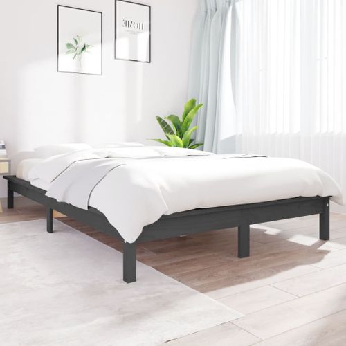 Cadre De Lit Sans Matelas Gris Bois Massif 120x190 Cm