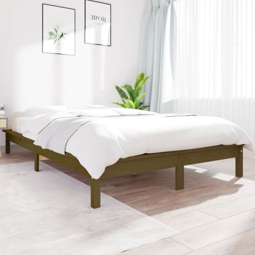 Cadre De Lit Sans Matelas Marron Miel Bois Massif 120x190
