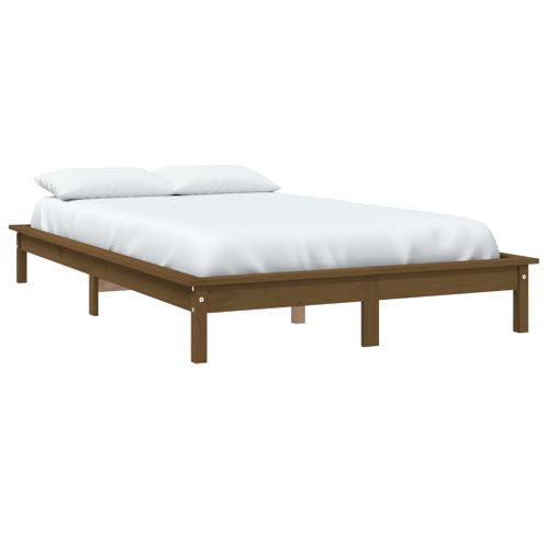Cadre De Lit Sans Matelas Marron Miel Bois Massif 135x190