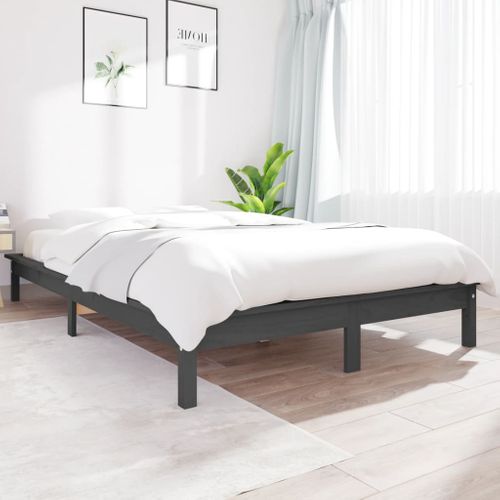 Cadre De Lit Sans Matelas Gris 140x190 Cm Bois De Pin Massif