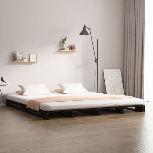 Lit De Palette Sans Matelas Noir Bois Massif 135x190