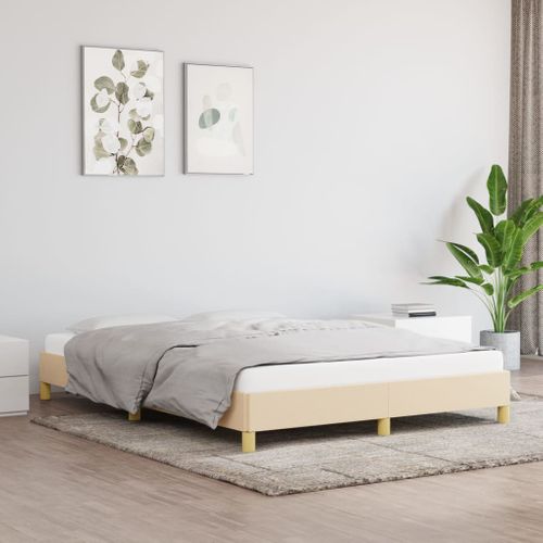 Cadre De Lit Sans Matelas Crème 140x200 Cm Tissu