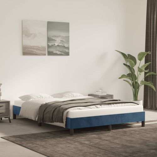 Cadre De Lit Sans Matelas Bleu Foncé 140x190 Cm Velours