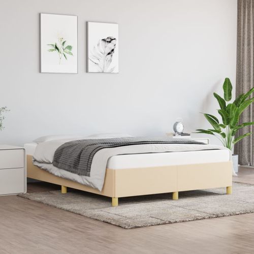 Cadre De Lit Sans Matelas Crème 140x190 Cm Tissu