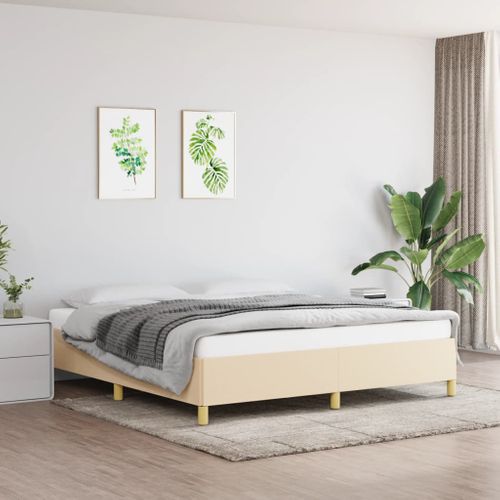 Cadre De Lit Sans Matelas Crème 160x200 Cm Tissu