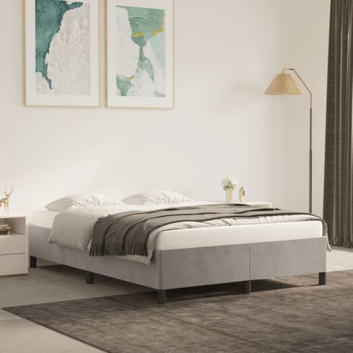 Cadre De Lit Sans Matelas Gris Clair 140x190 Cm Velours
