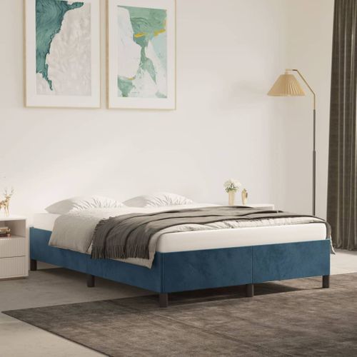 Cadre De Lit Sans Matelas Bleu Foncé 140x190 Cm Velours