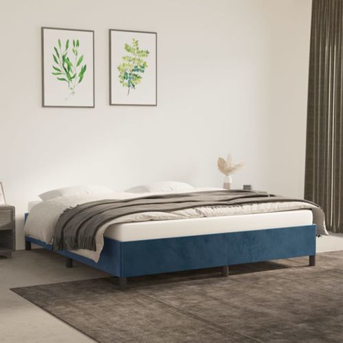 Cadre De Lit Sans Matelas Bleu Foncé 160x200 Cm Velours