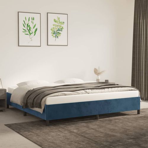 Cadre De Lit Sans Matelas Bleu Foncé 200x200 Cm Velours