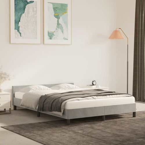 Cadre De Lit Sans Matelas Gris Clair 140x190 Cm Velours