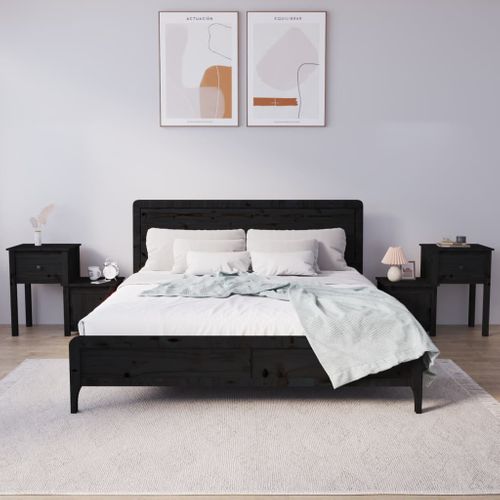 Tables De Chevet 2 Pièces Noir 79,5x38x65,5 Cm Bois De Pin Massif