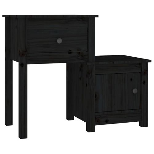 Tables De Chevet 2 Pièces Noir 79,5x38x65,5 Cm Bois De Pin Massif