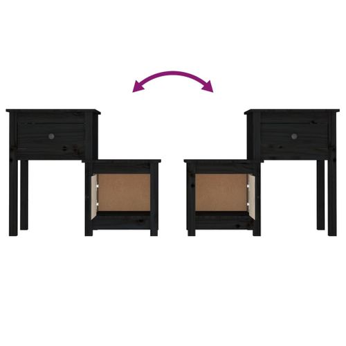 Tables De Chevet 2 Pièces Noir 79,5x38x65,5 Cm Bois De Pin Massif