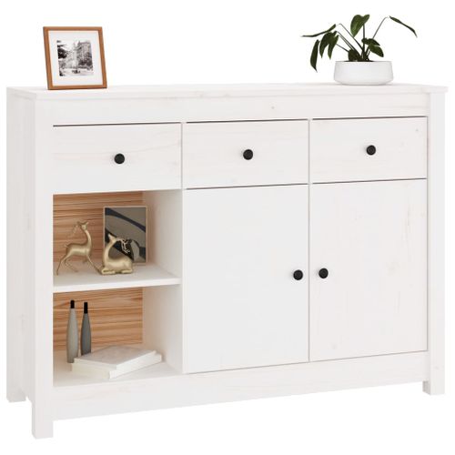 Buffet Blanc 100x35x74 Cm Bois Massif De Pin