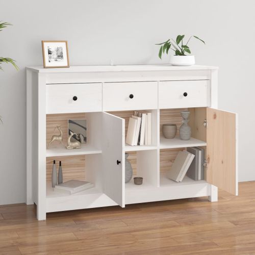 Buffet Blanc 100x35x74 Cm Bois Massif De Pin