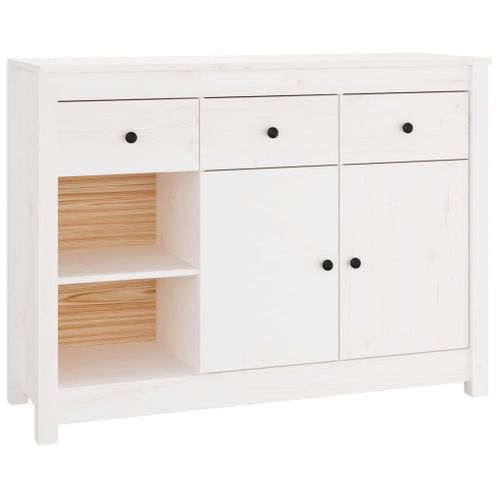 Buffet Blanc 100x35x74 Cm Bois Massif De Pin