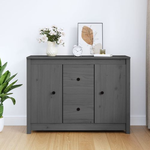 Buffet Gris 100x35x74 Cm Bois Massif De Pin