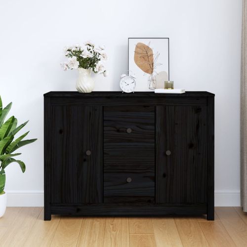 Buffet Noir 100x35x74 Cm Bois Massif De Pin