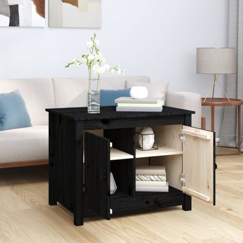 Table Basse Noir 71x49x55 Cm Bois Massif De Pin