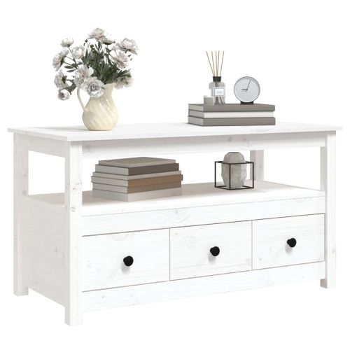 Table Basse Blanc 102x49x55 Cm Bois Massif De Pin