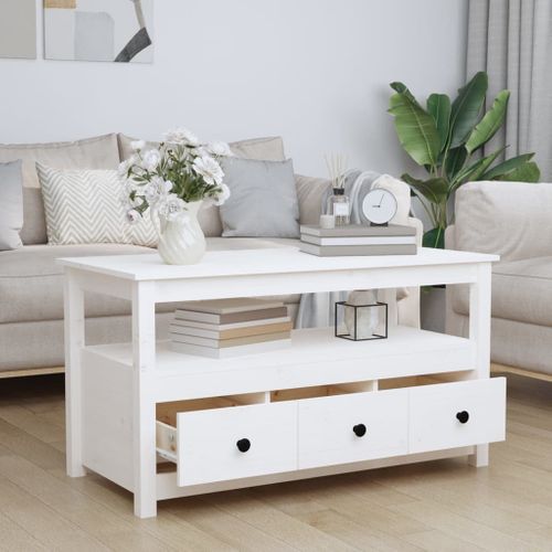 Table Basse Blanc 102x49x55 Cm Bois Massif De Pin