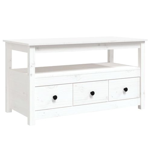 Table Basse Blanc 102x49x55 Cm Bois Massif De Pin