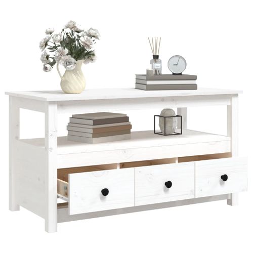 Table Basse Blanc 102x49x55 Cm Bois Massif De Pin