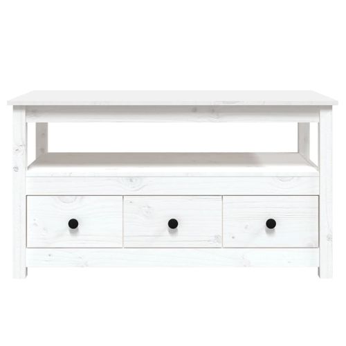 Table Basse Blanc 102x49x55 Cm Bois Massif De Pin