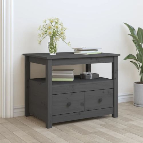 Table Basse Gris 71x49x55 Cm Bois Massif De Pin