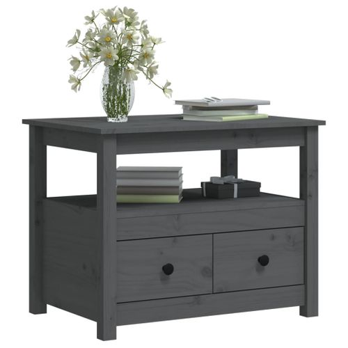 Table Basse Gris 71x49x55 Cm Bois Massif De Pin