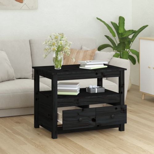 Table Basse Noir 71x49x55 Cm Bois Massif De Pin
