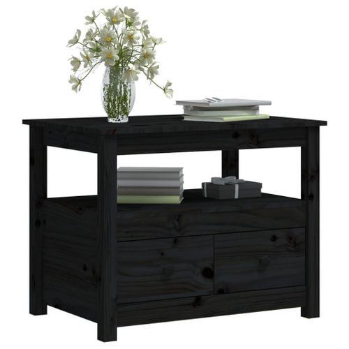 Table Basse Noir 71x49x55 Cm Bois Massif De Pin