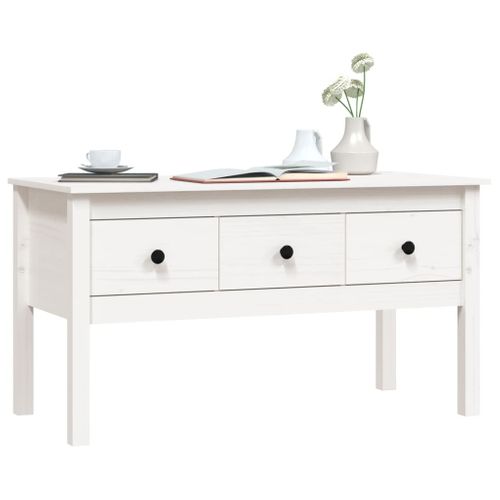 Table Basse Blanc 102x49x55 Cm Bois Massif De Pin