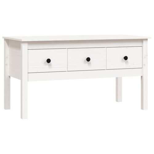 Table Basse Blanc 102x49x55 Cm Bois Massif De Pin