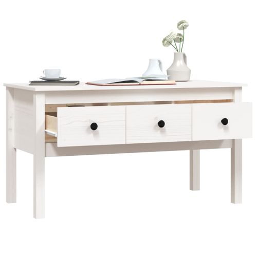 Table Basse Blanc 102x49x55 Cm Bois Massif De Pin