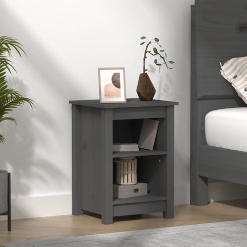 Table De Chevet Gris 40x35x55 Cm Bois De Pin Solide