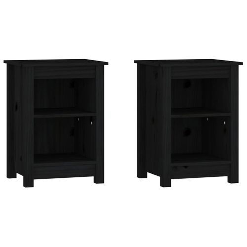 Tables De Chevet 2 Pièces Noir 40x35x55 Cm Bois De Pin Solide