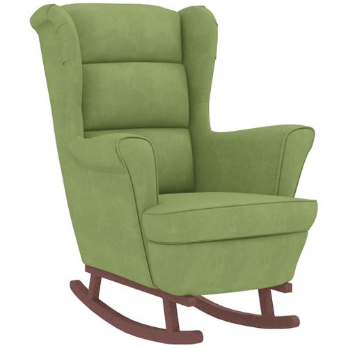 Fauteuil à Bascule à Oreilles En Velours Vert Clair Bois Massif