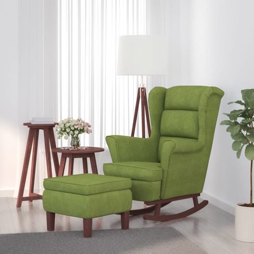 Fauteuil à Bascule à Oreilles En Velours Vert Clair Bois Massif