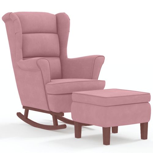 Fauteuil à Bascule à Oreilles En Velours Rose Bois Massif