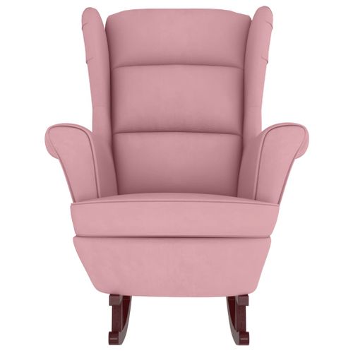 Fauteuil à Bascule à Oreilles En Velours Rose Bois Massif