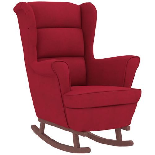 Fauteuil à Bascule à Oreilles En Velours Rouge Vin Bois Massif