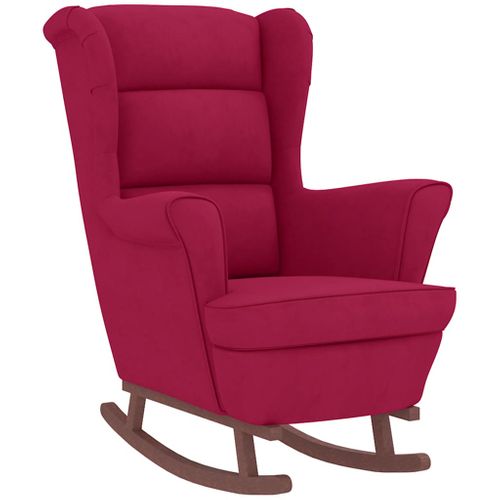 Fauteuil à Bascule à Oreilles En Velours Rouge Vin Bois Massif