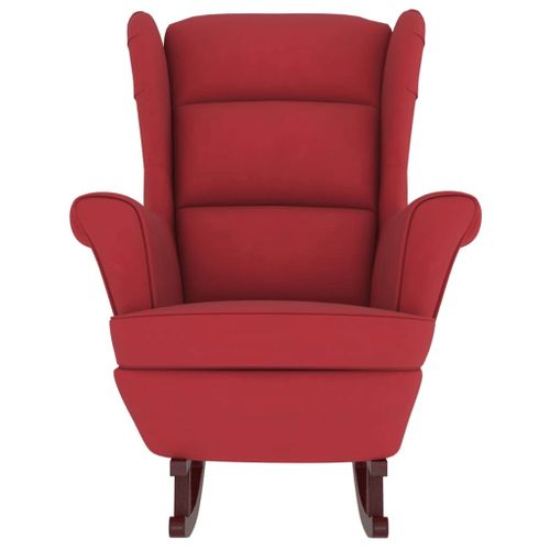 Fauteuil à Bascule à Oreilles En Velours Rouge Vin Bois Massif