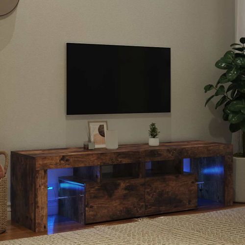 Meuble TV Avec Lumières LED Chêne Fumé 140x36,5x40 Cm